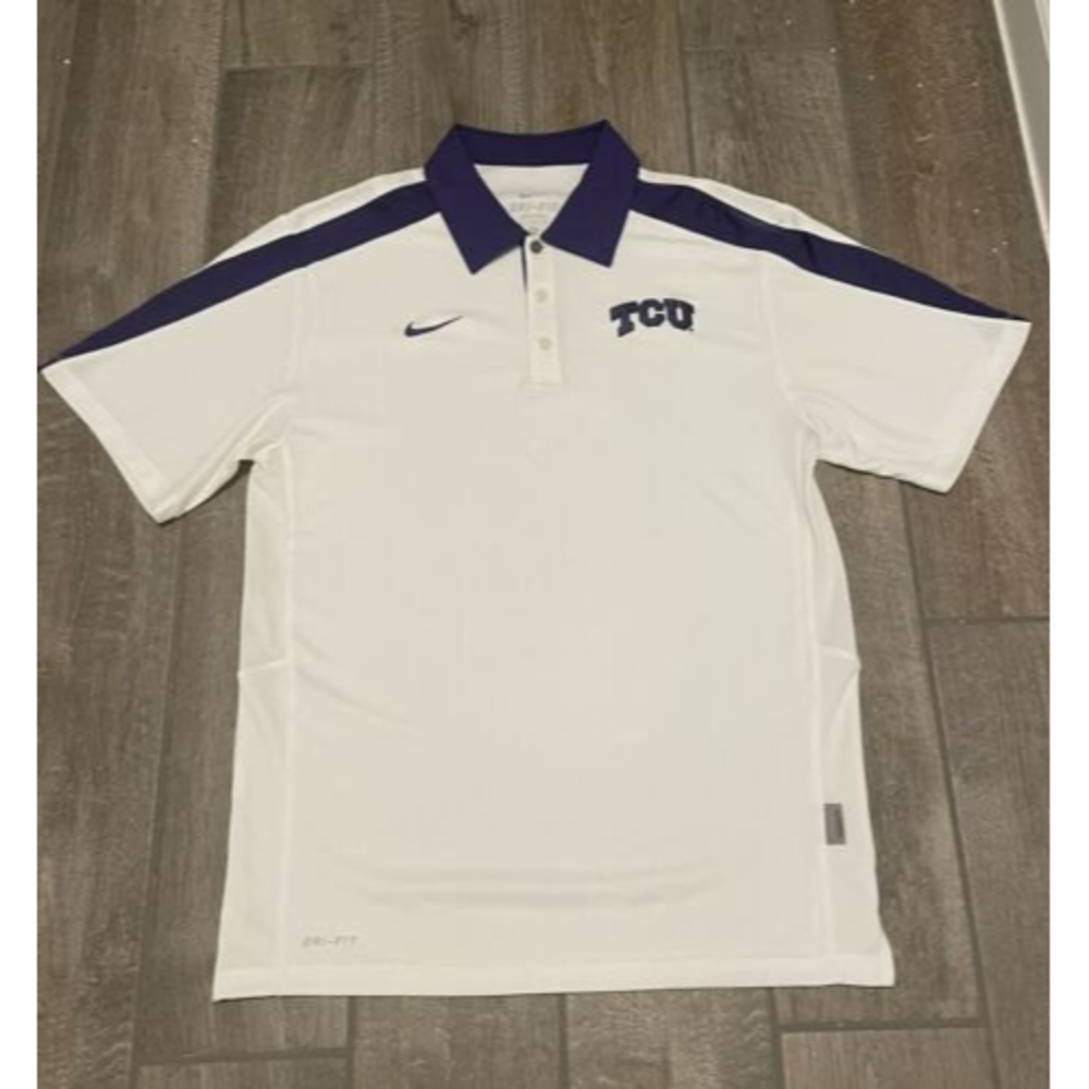 TCU Horned Frogs, Nike Dri-Fit Polo, Men's Sm, White/Purple, Used
